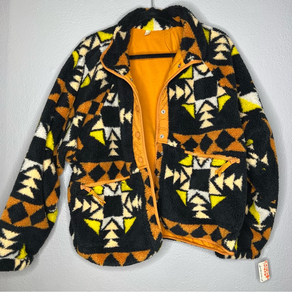 NWT/Free People hit the slope printed fleece jackets/L
